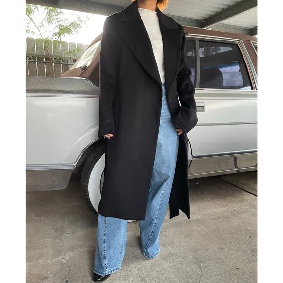 H&M Jackets & Blazers - 🔥H&M Wool Blend Black Overcoat Belted Stylish Old Money Minimalist Women Sz 10